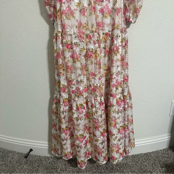 NWT GIANNI BINI Lillian Floral Print Long Sleeve Deep V-Neck Cut-Out Tiered dres - Picture 6 of 10